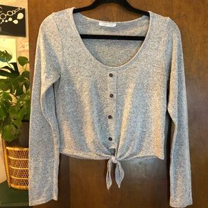 Button-Front Long Sleeve Crop Top